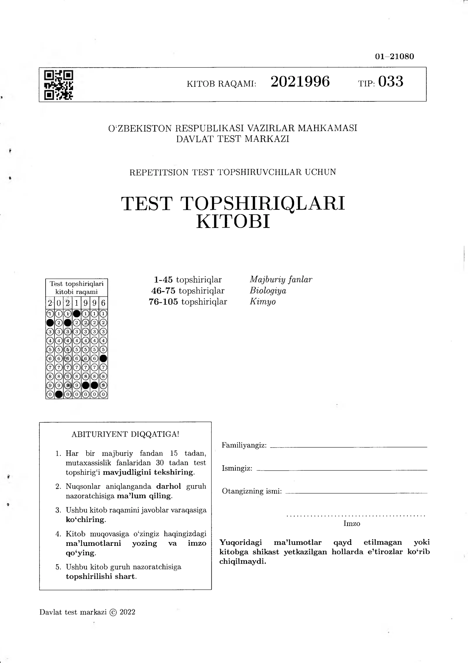 Test topshiriqlari kitobi