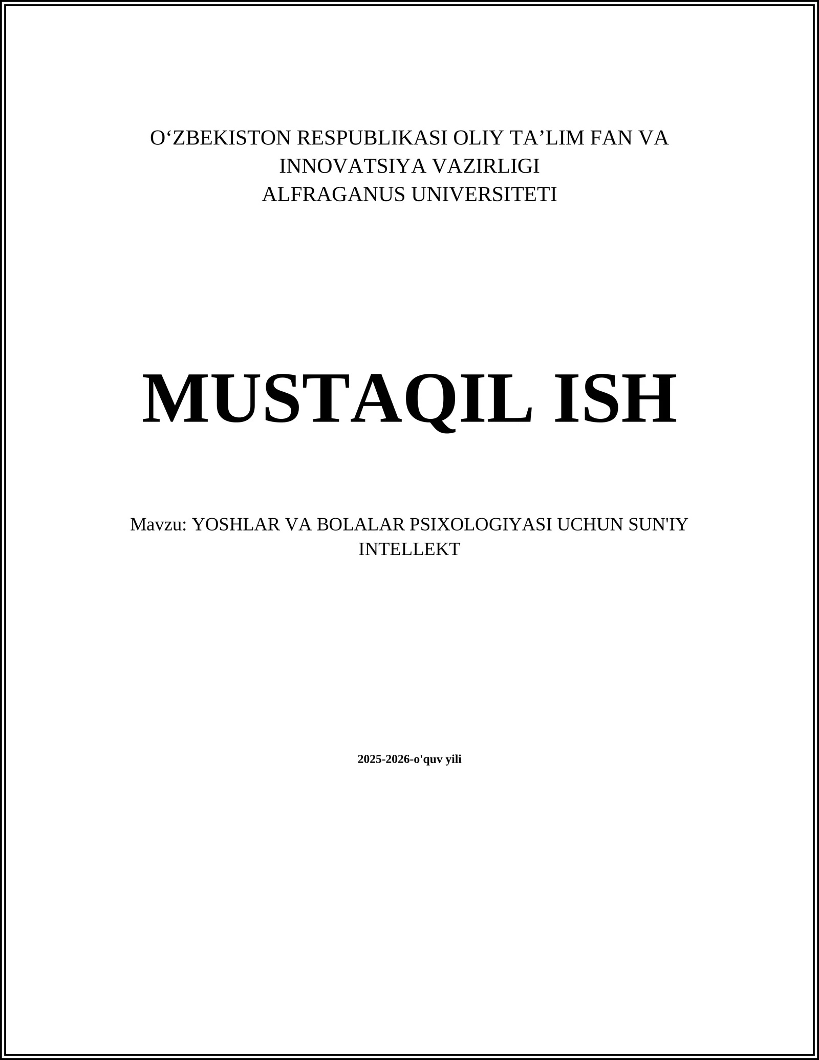 YOSHLAR VA BOLALAR PSIXOLOGIYASI UCHUN SUN'IY INTELLEKT