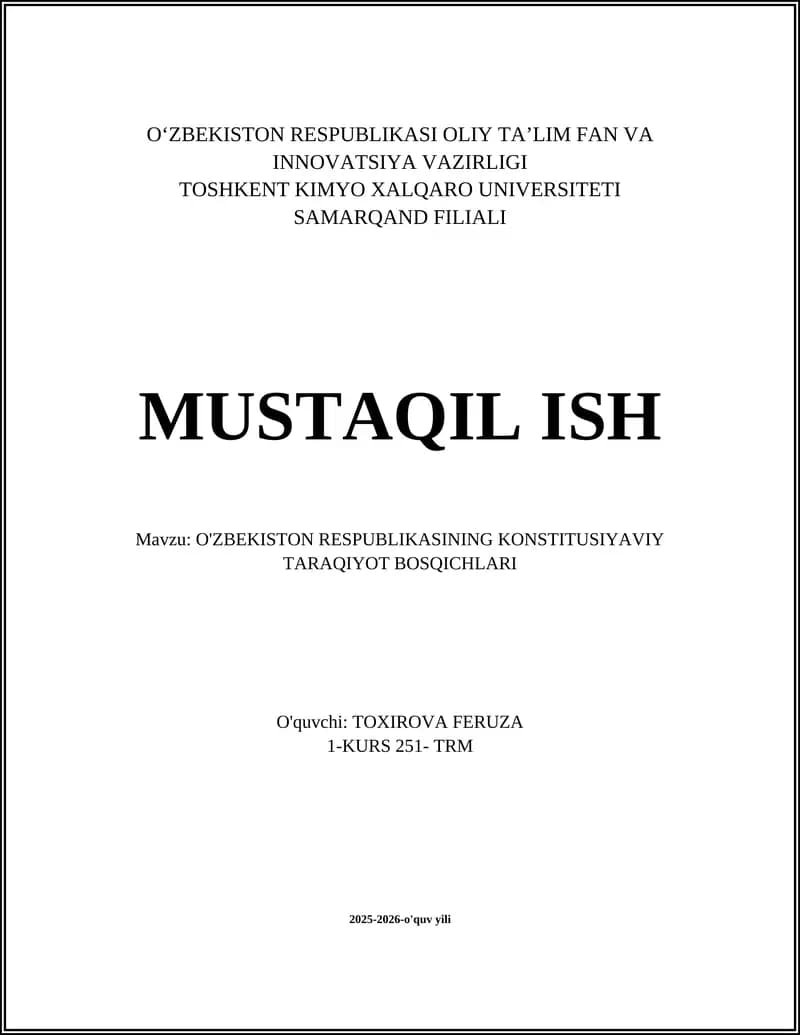 O'ZBEKISTON RESPUBLIKASINING KONSTITUSIYAVIY TARAQIYOT BOSQICHLARI