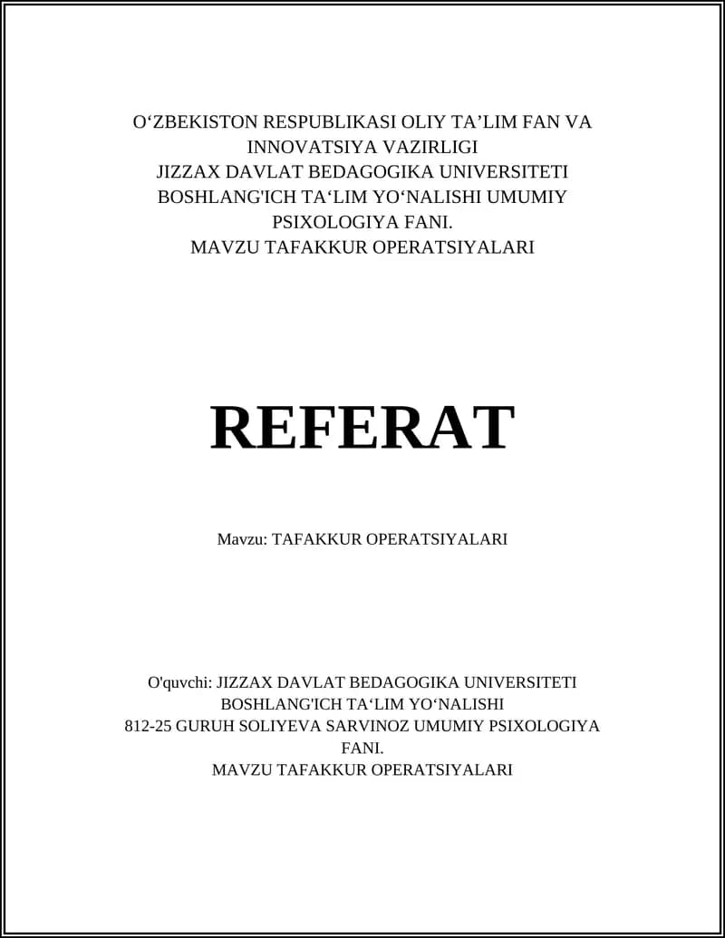 TAFAKKUR OPERATSIYALARI