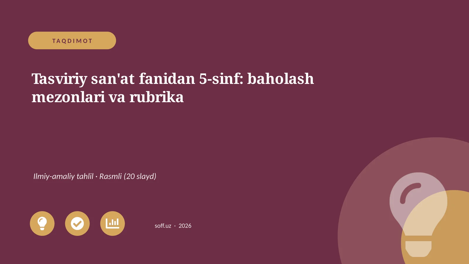 Tasviriy san'at fanidan 5-sinf: baholash mezonlari va rubrika